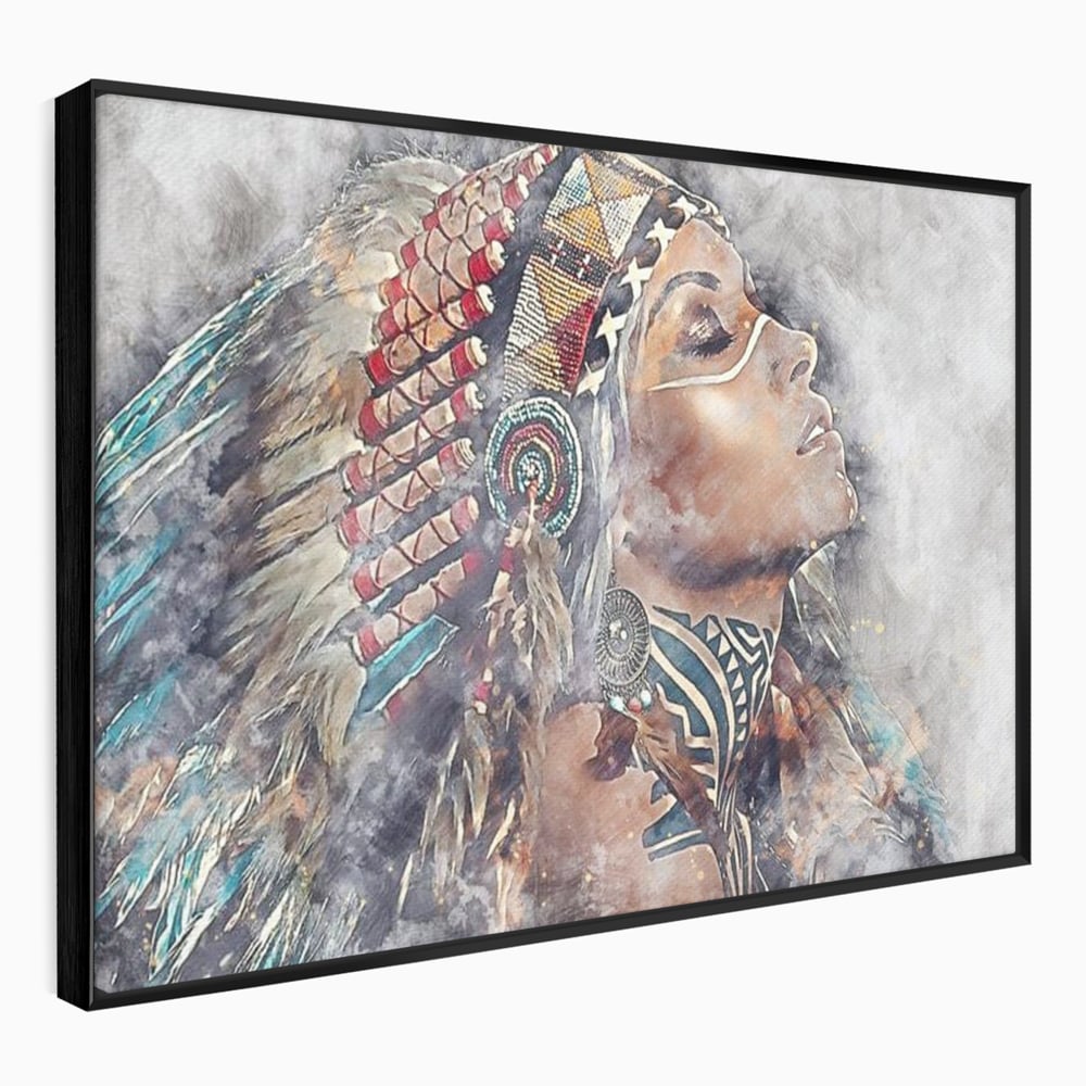 Tablou canvas cu tablou canvas cu femeie indigena, in rama de aluminiu negru
